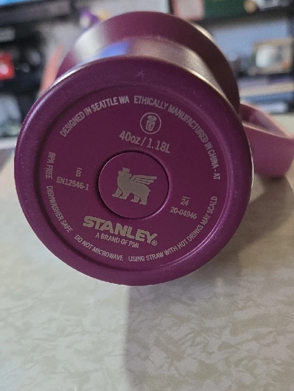 Stanley Plum Travel Tumbler with Pink Handle - Picture 2 of 5